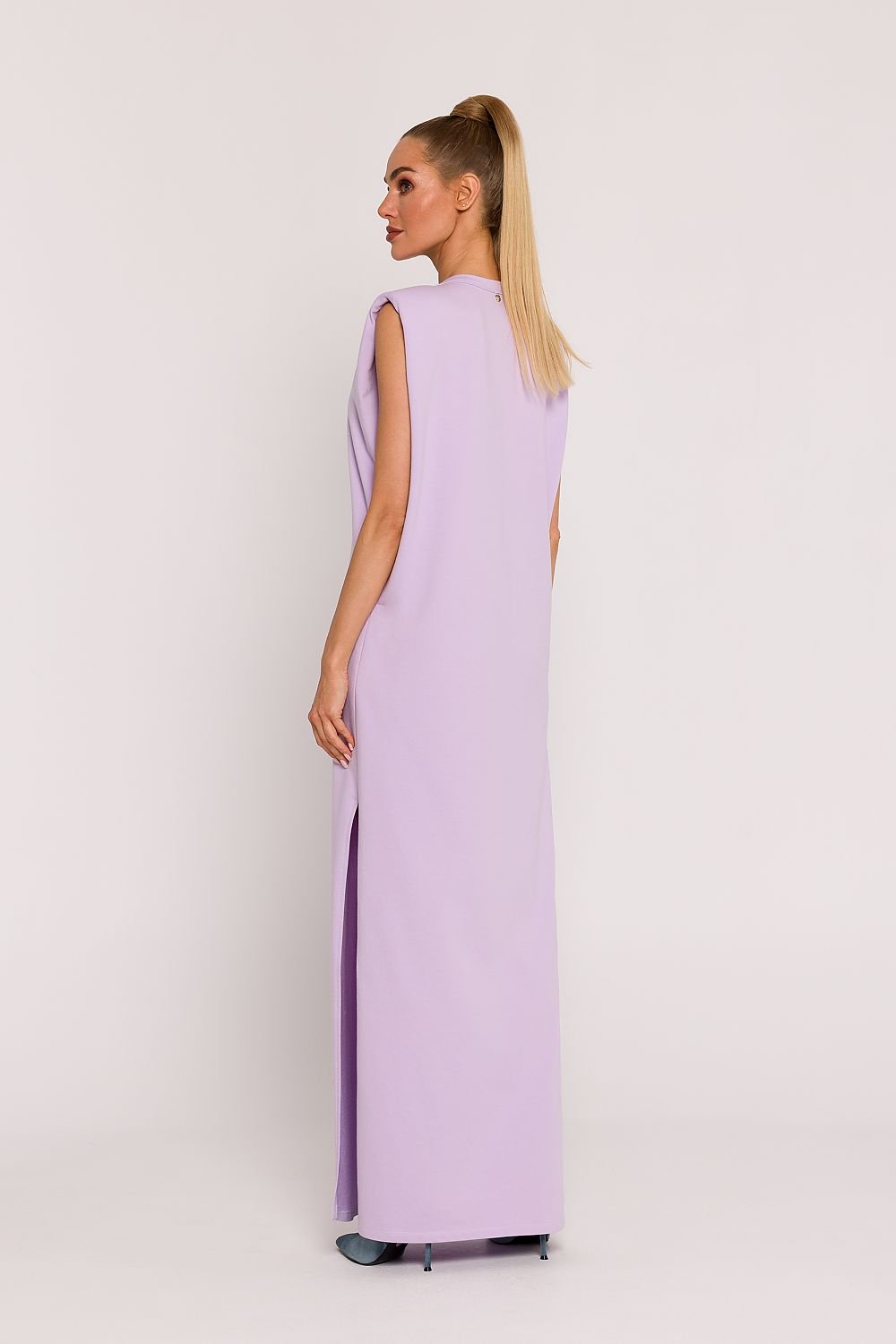 Cotton Sleeveless Padded Tailored Side Slit Dress - Lavender