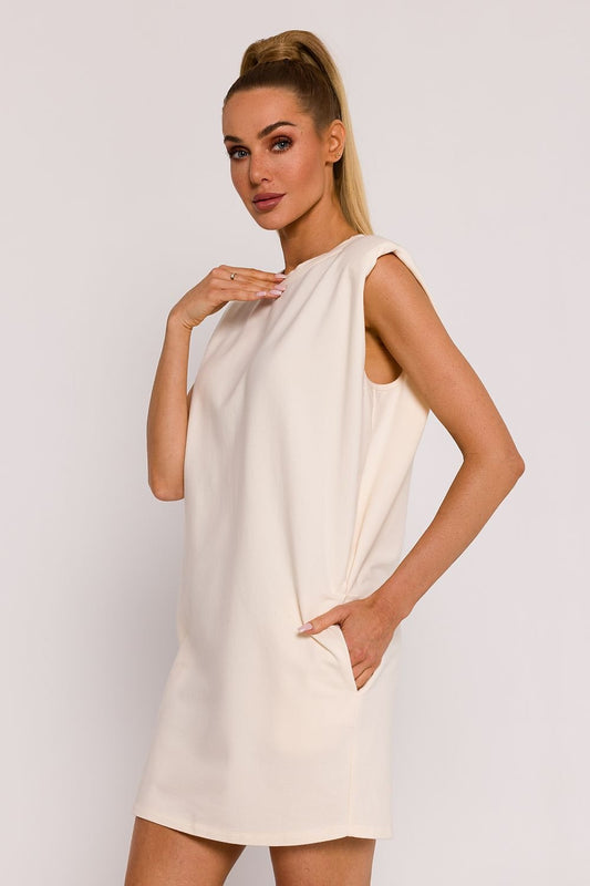 Cotton Sleeveless Padded Tailored Daydress - Cream