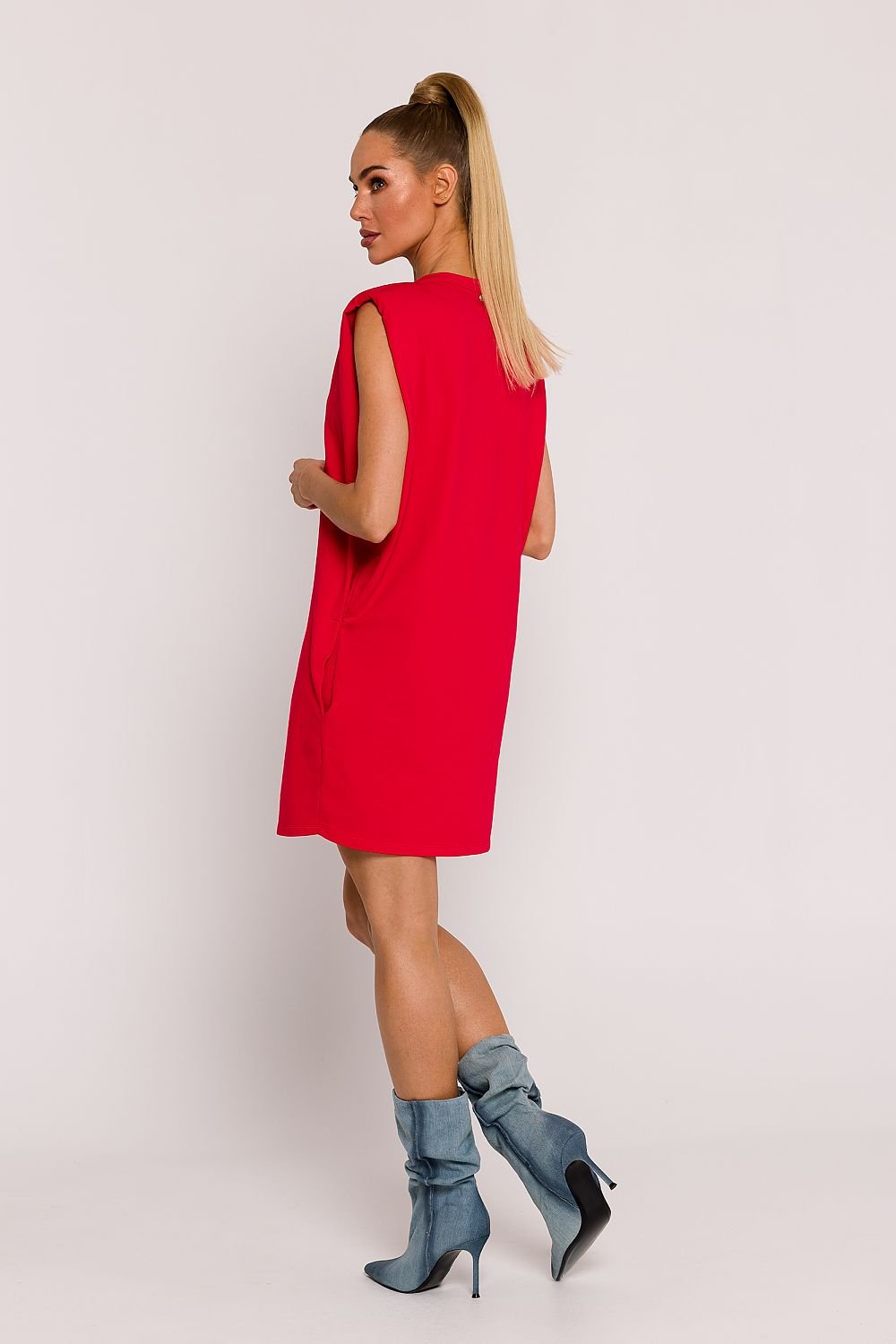 Cotton Sleeveless Padded Tailored Daydress - Red