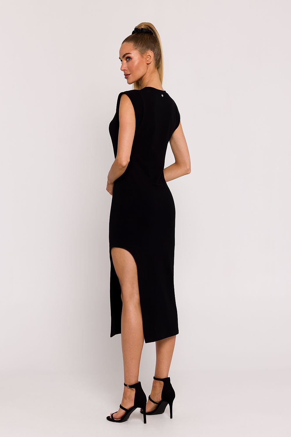 Xochitl Modern Sleeveless Side Cut Midi Dress - Black