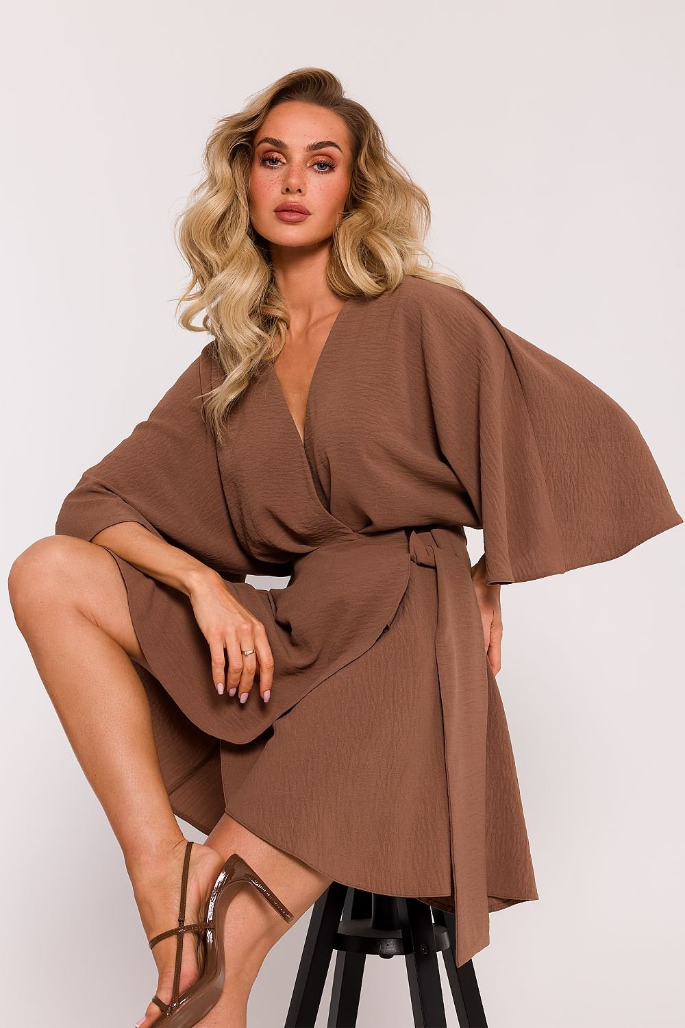 Alina Crepe Wrap Front Daydress - Chestnut