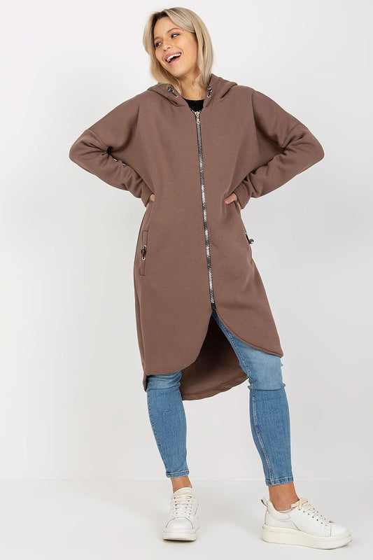 Long Zipped Hoodie Sweatshirt - Latte Brown