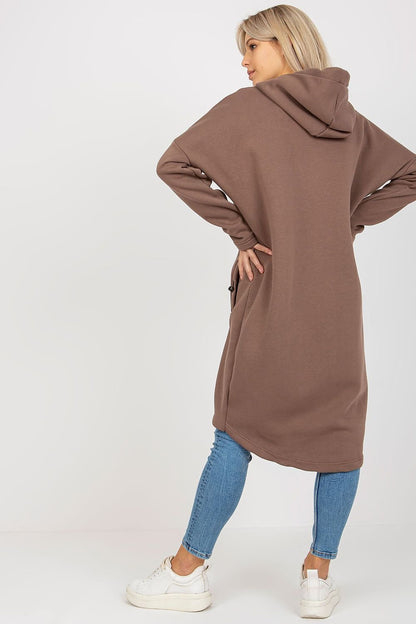 Long Zipped Hoodie Sweatshirt - Latte Brown