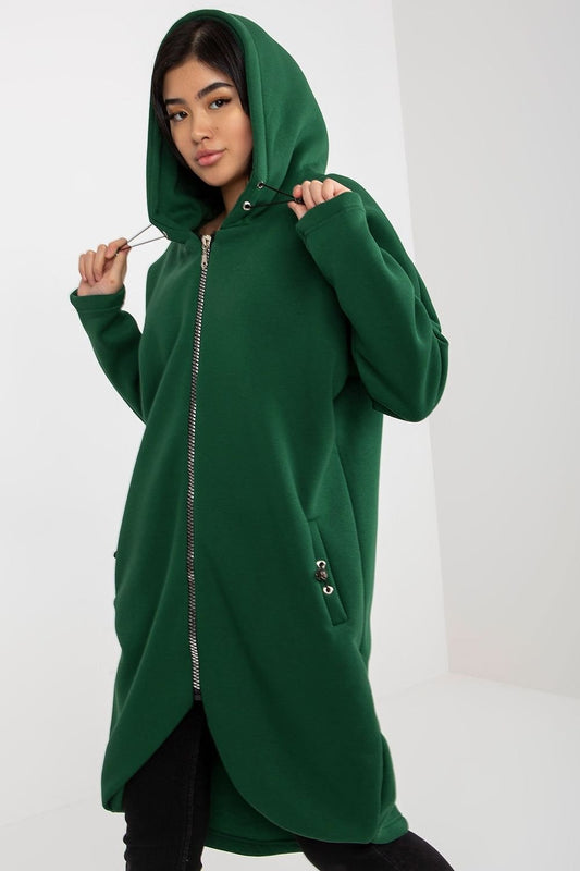 Long Zipped Hoodie Sweatshirt - Forest Green