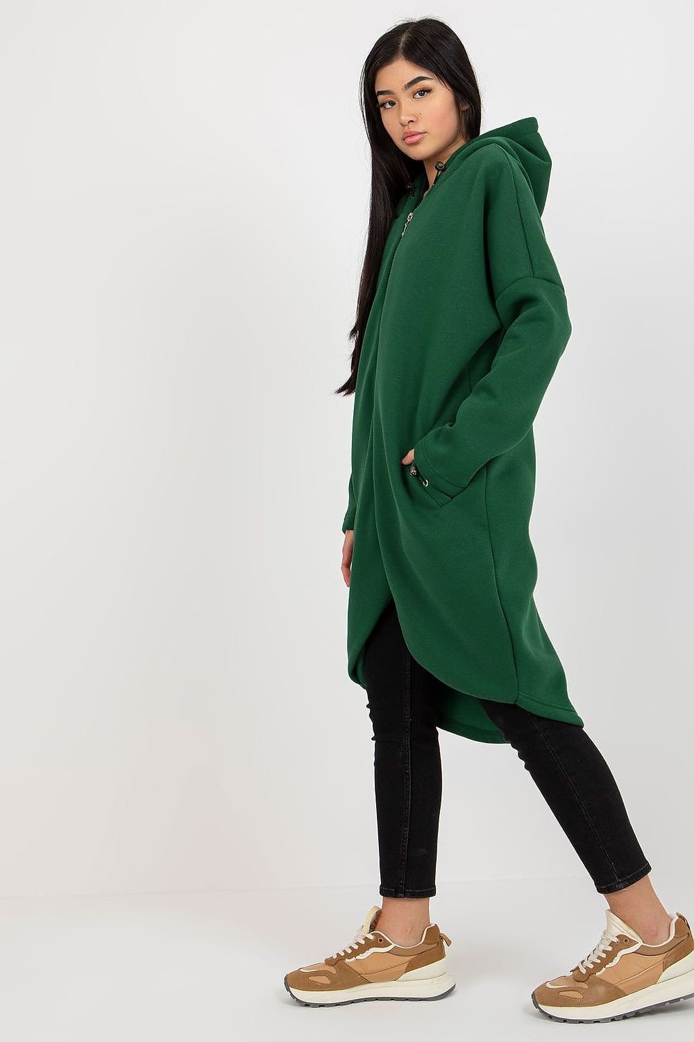 Long Zipped Hoodie Sweatshirt - Forest Green