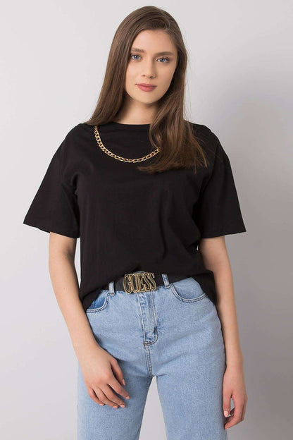 Basic Cotton Short Sleeve Crew Neck Loose Fit Tee - Black