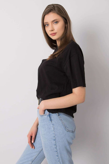 Basic Cotton Short Sleeve Crew Neck Loose Fit Tee - Black