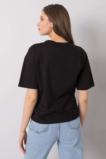 Basic Cotton Short Sleeve Crew Neck Loose Fit Tee - Black