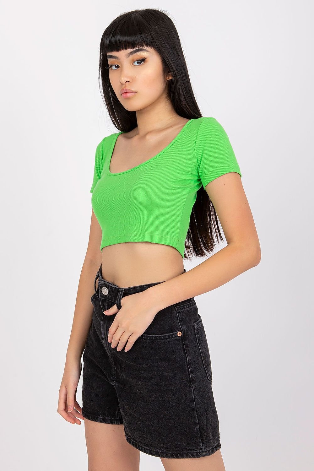 Fitted Cropped Ribbed T-shirt - Neon Green