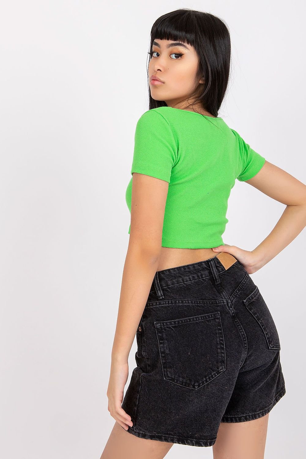 Fitted Cropped Ribbed T-shirt - Neon Green