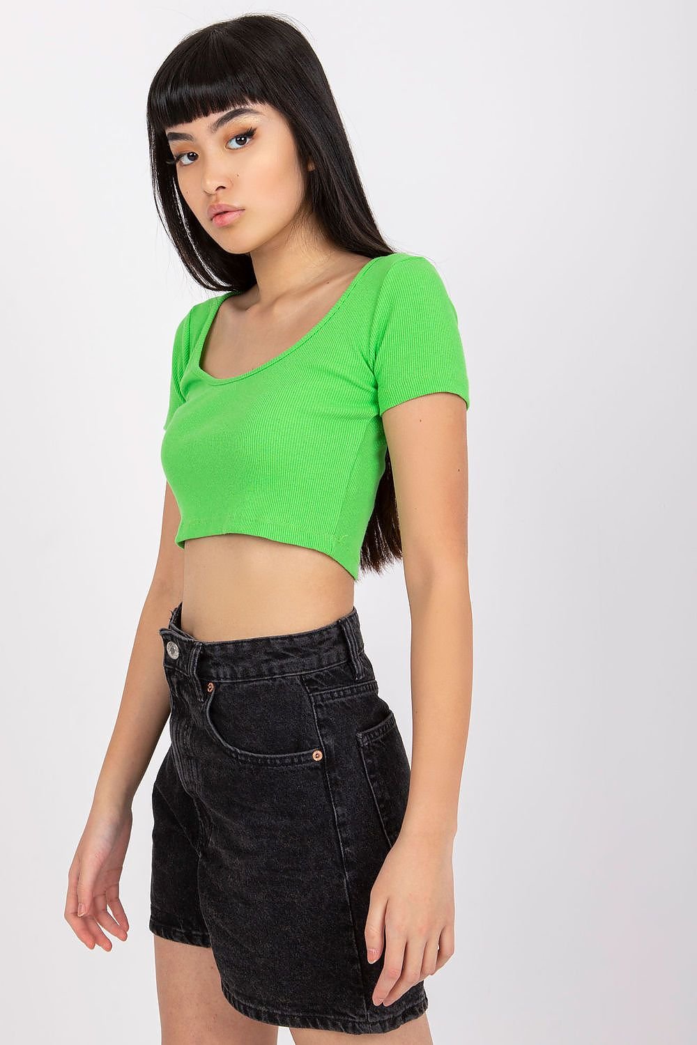 Fitted Cropped Ribbed T-shirt - Neon Green