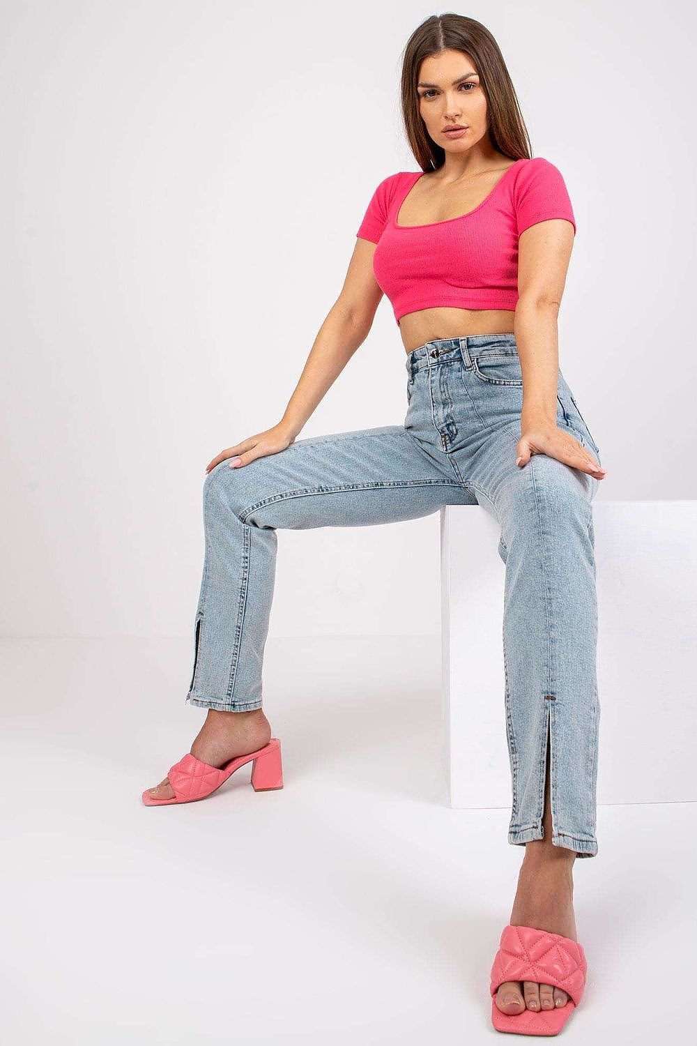 Fitted Cropped Ribbed T-shirt - Neon Pink