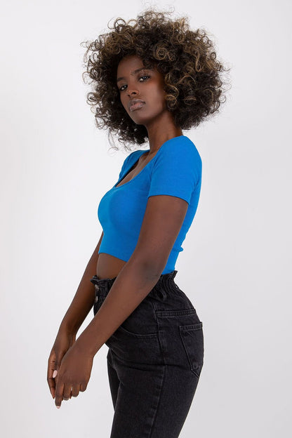 Fitted Cropped Ribbed T-shirt - Neon Blue