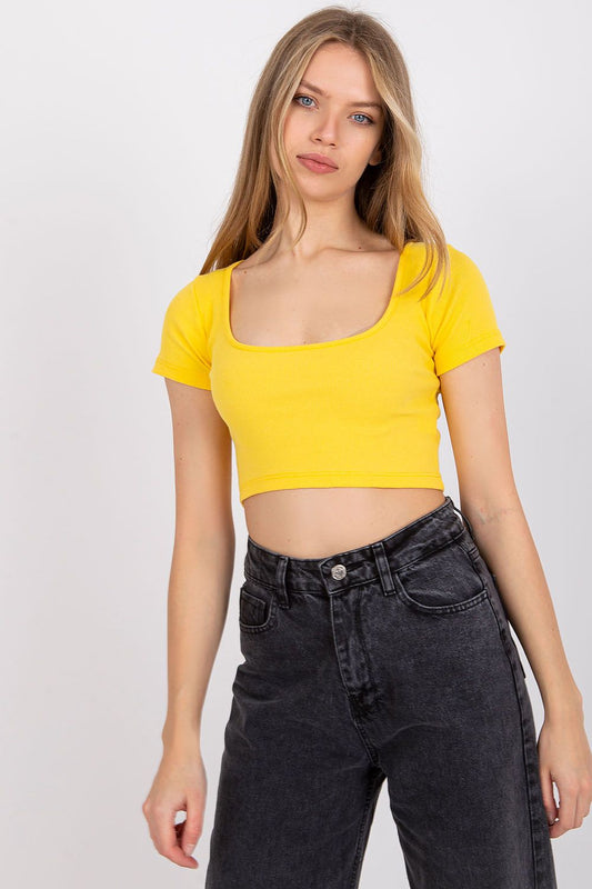 Fitted Cropped Ribbed T-shirt - Neon Yellow