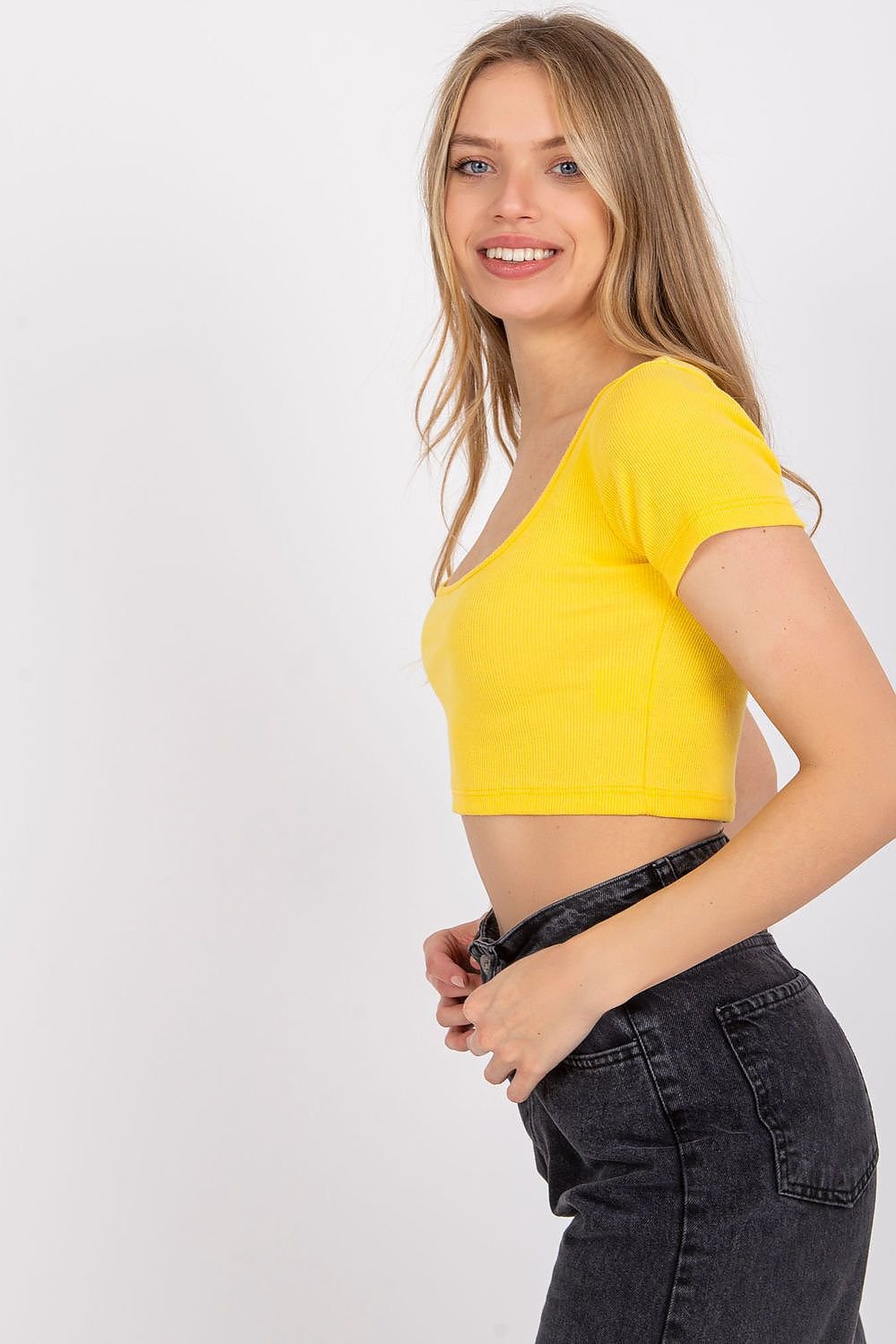 Fitted Cropped Ribbed T-shirt - Neon Yellow