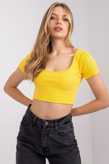 Fitted Cropped Ribbed T-shirt - Neon Yellow