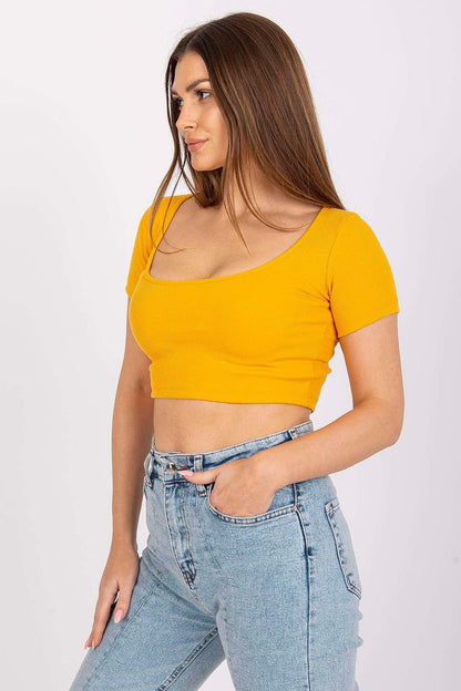 Fitted Cropped Ribbed T-shirt - Golden