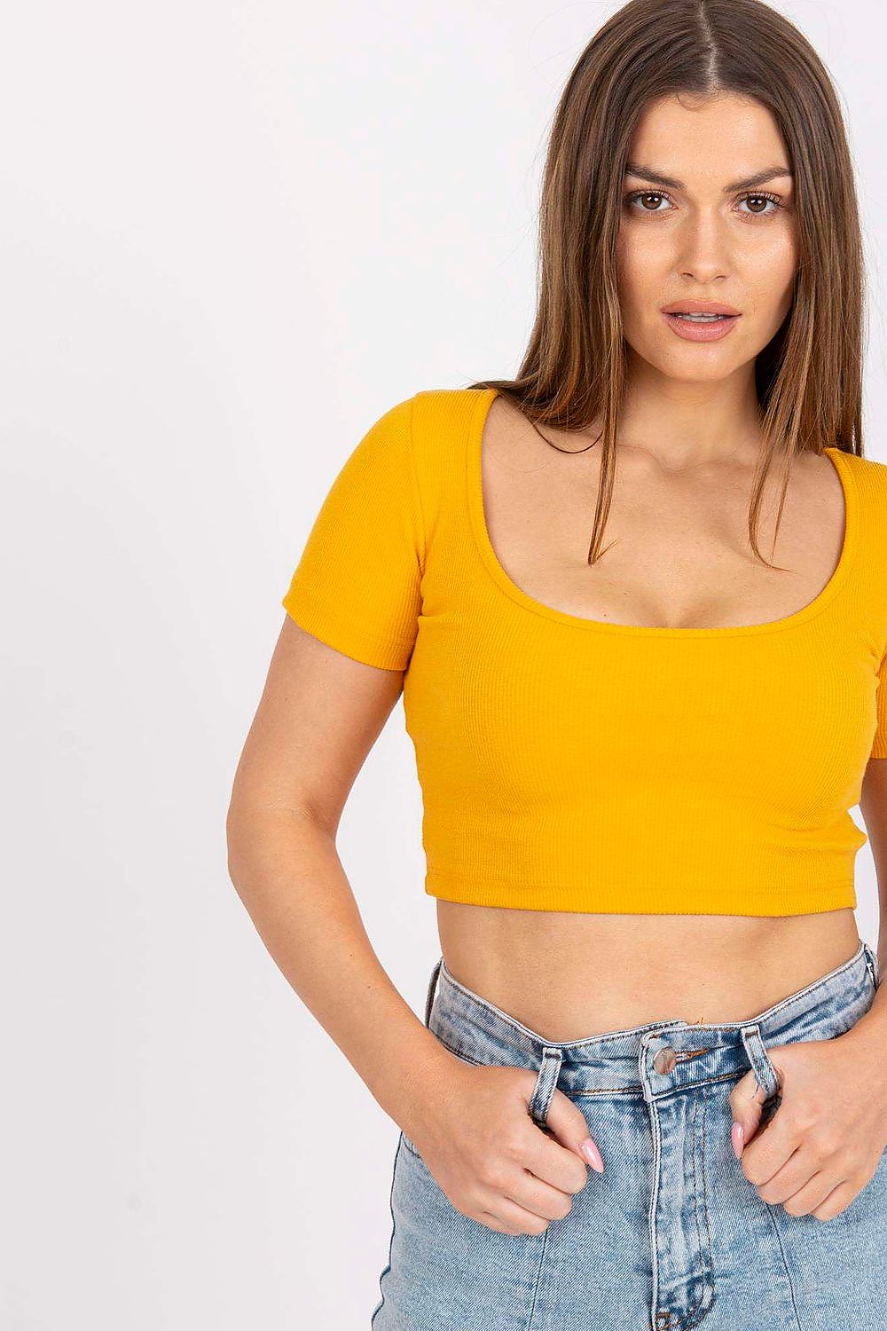 Fitted Cropped Ribbed T-shirt - Golden