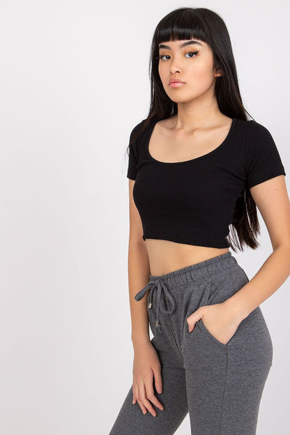 Fitted Cropped Ribbed T-shirt - Black