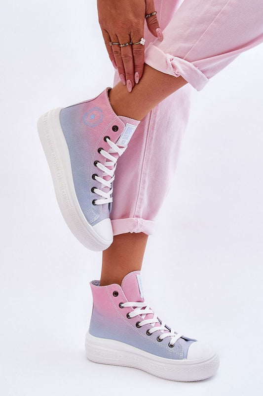 High Top Ombre Platform Sneakers - Blue Pink