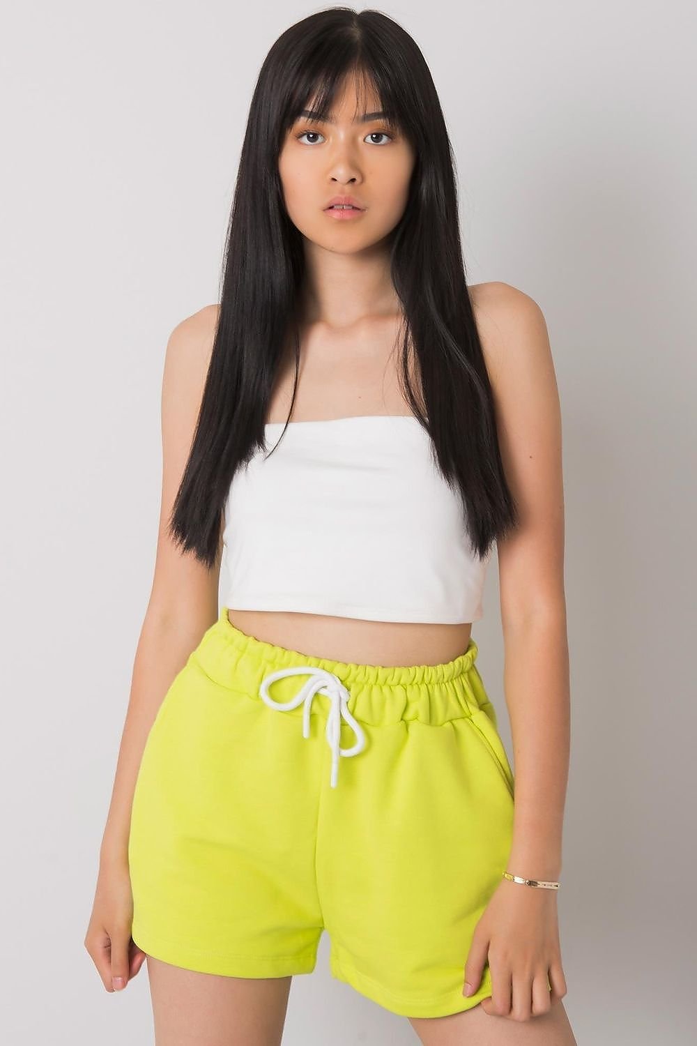 Breezy Cotton Waist Tie Shorts - Neon Yellow