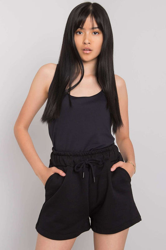 Breezy Cotton Waist Tie Shorts - Black