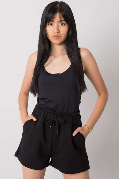 Breezy Cotton Waist Tie Shorts - Black