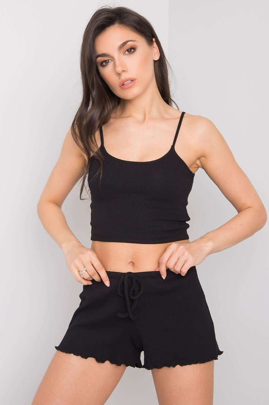 Cotton Tie Waist Short Shorts - Black