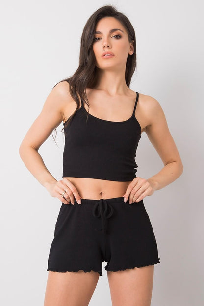 Cotton Tie Waist Short Shorts - Black