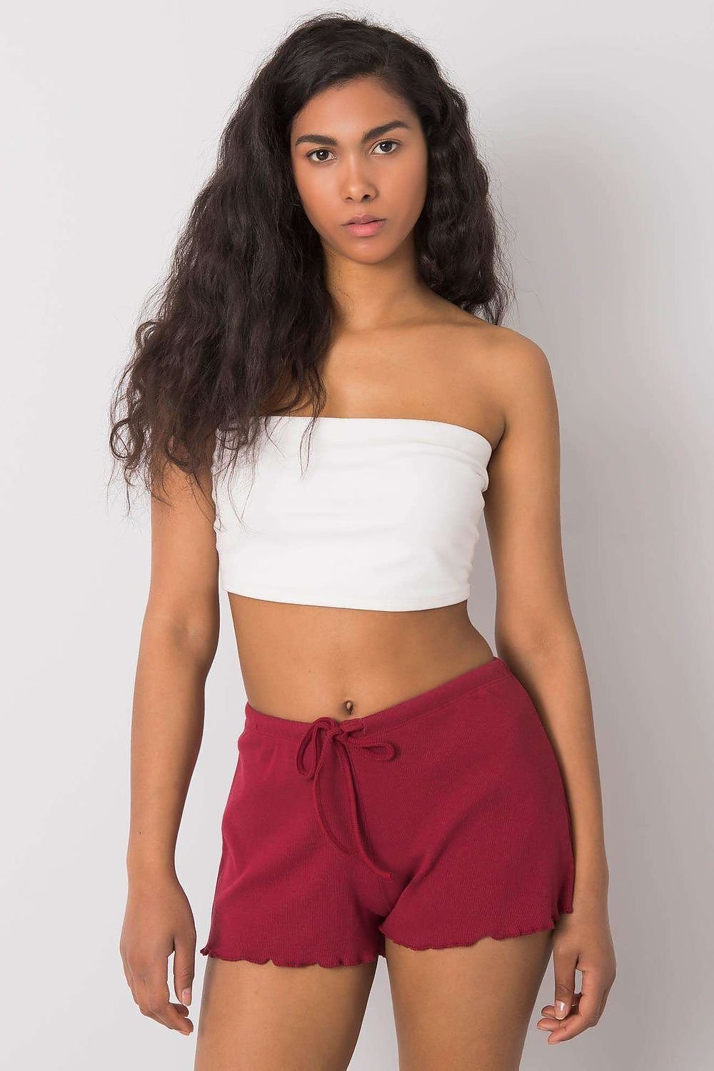 Cotton Tie Waist Short Shorts - Burgundy