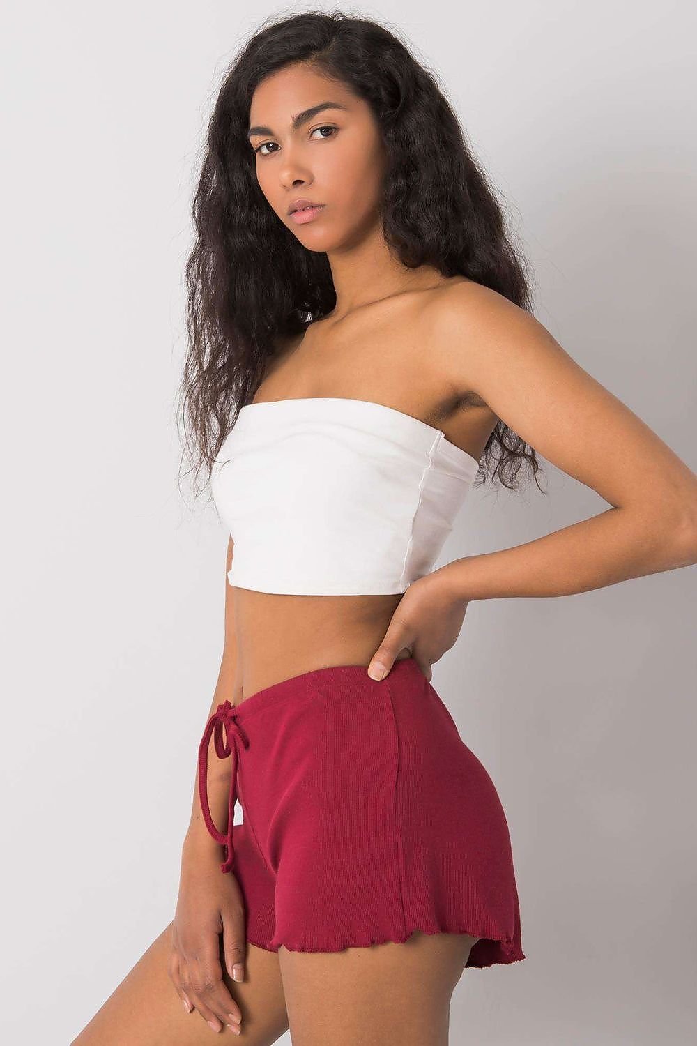 Cotton Tie Waist Short Shorts - Burgundy