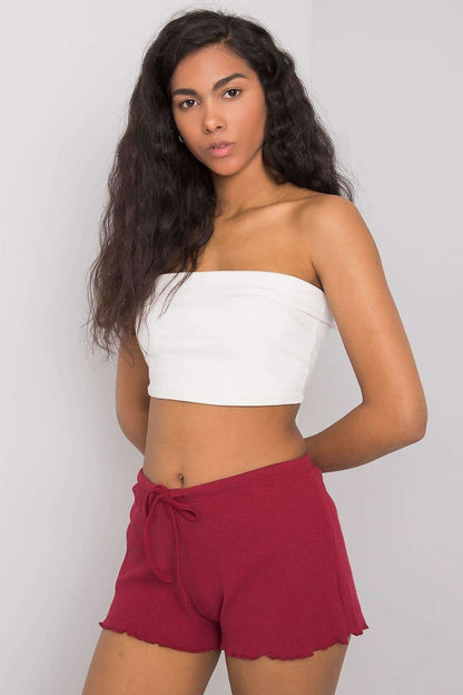 Cotton Tie Waist Short Shorts - Burgundy