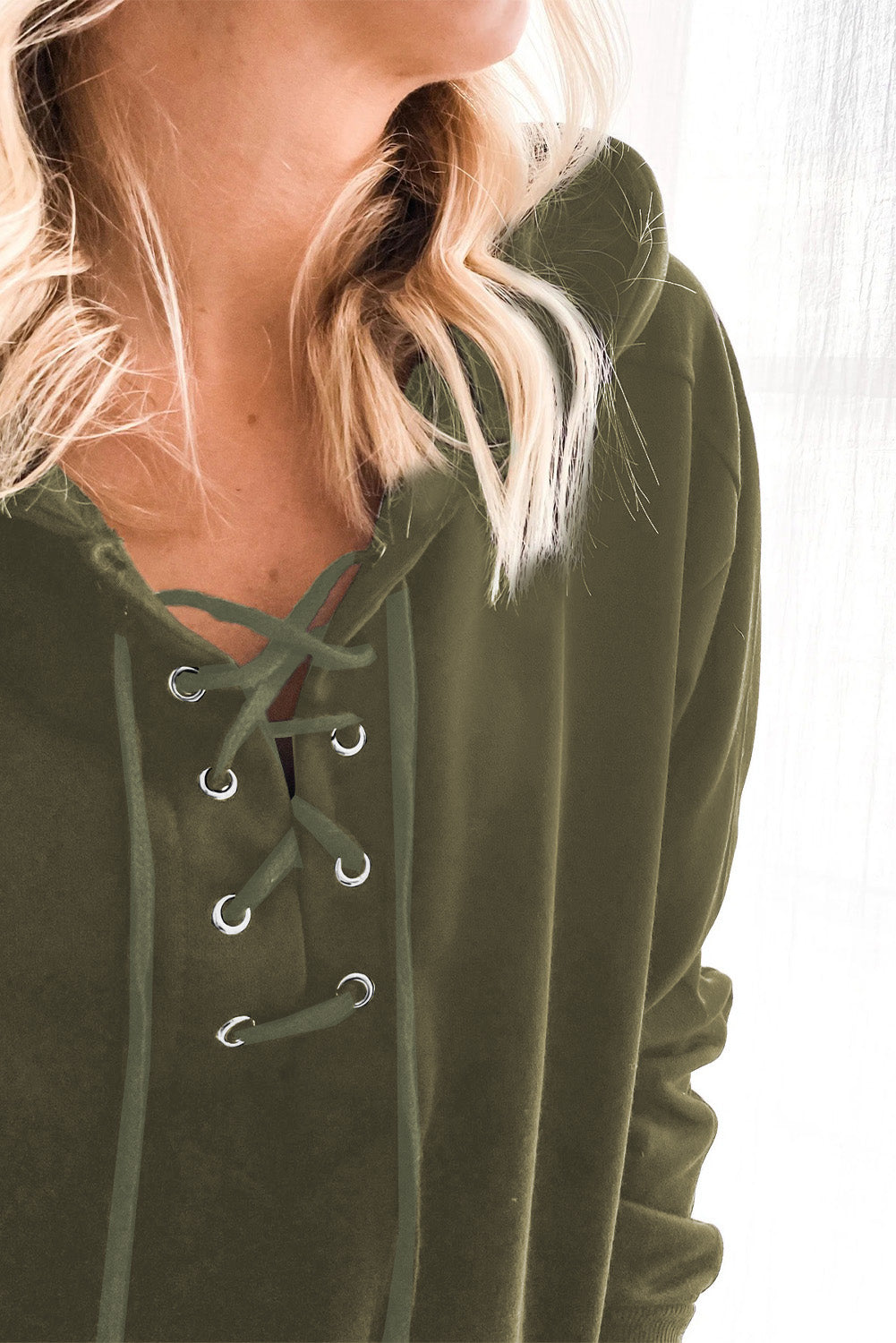 Cotton Lace-Up Dropped Shoulder Hoodie