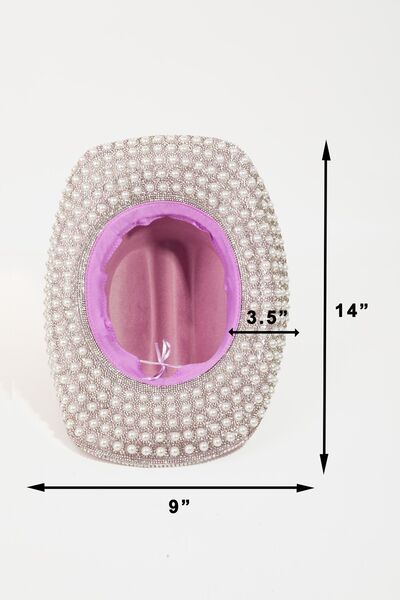 Pavé Rhinestone Pearl Trim Cowboy Hat - Lilac