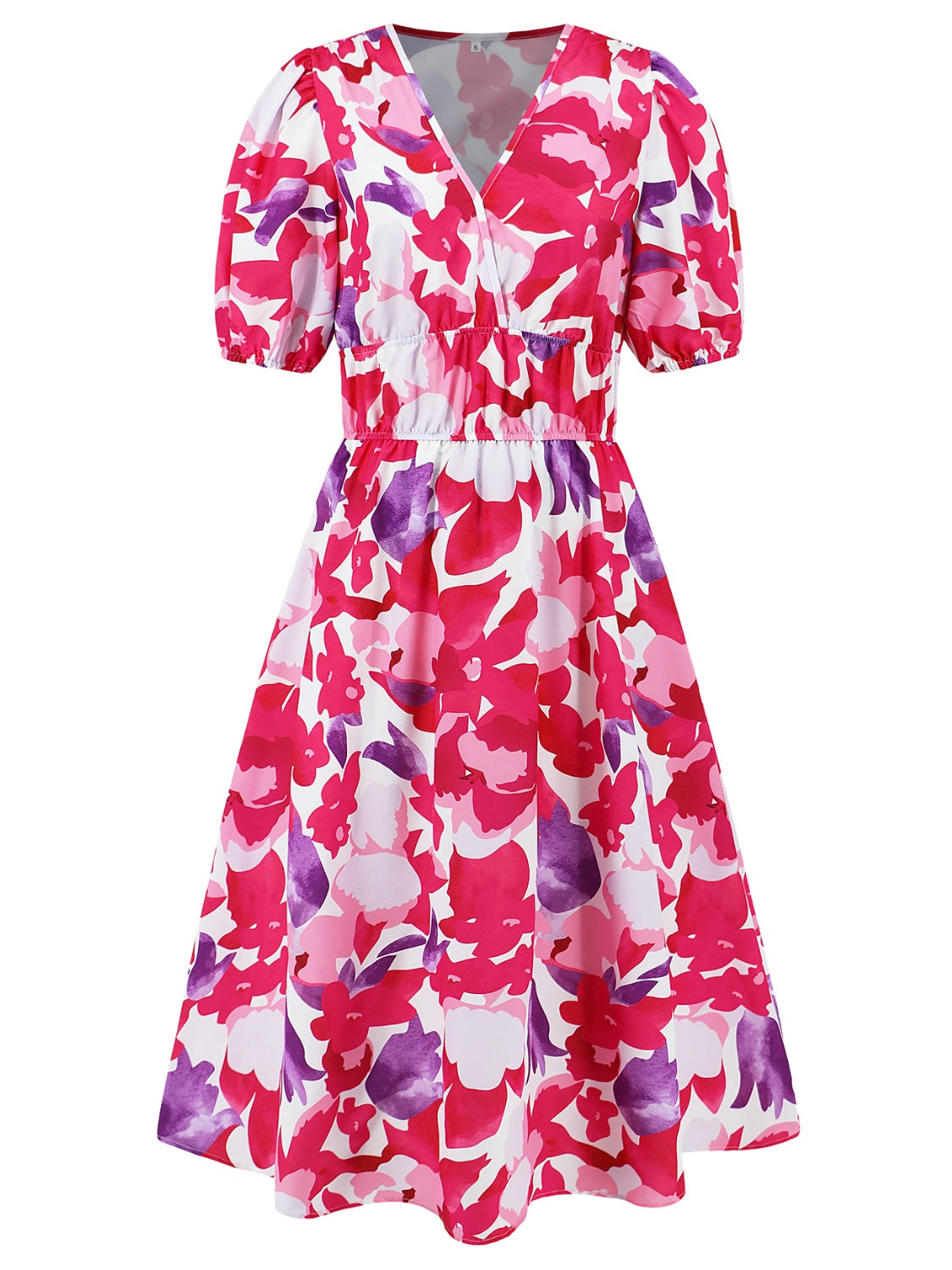 Ruched Floral Printed Short Sleeve Dress