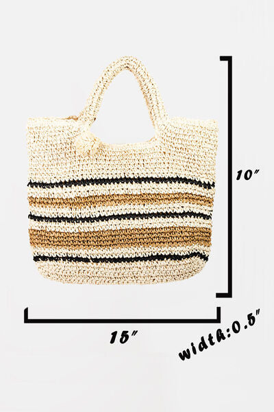 OC Striped Straw Braided Tote Bag