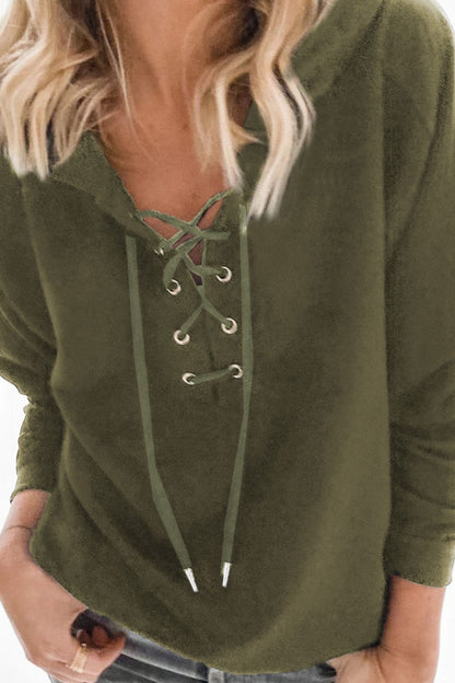 Cotton Lace-Up Dropped Shoulder Hoodie