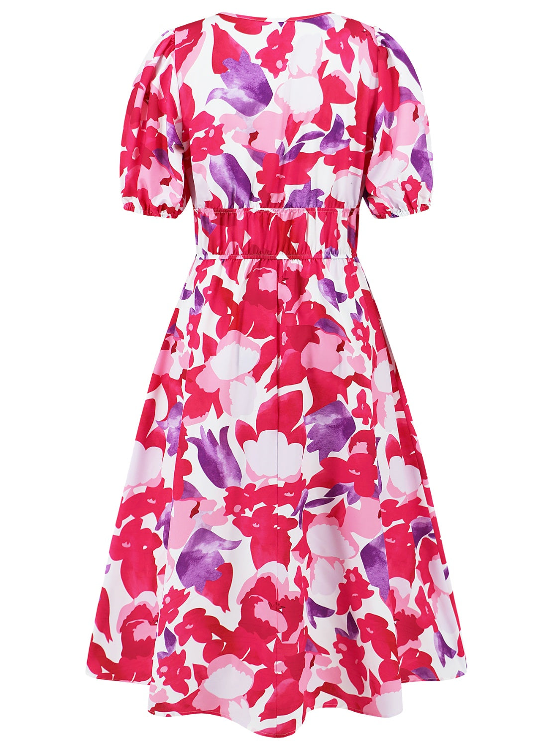 Ruched Floral Printed Short Sleeve Dress