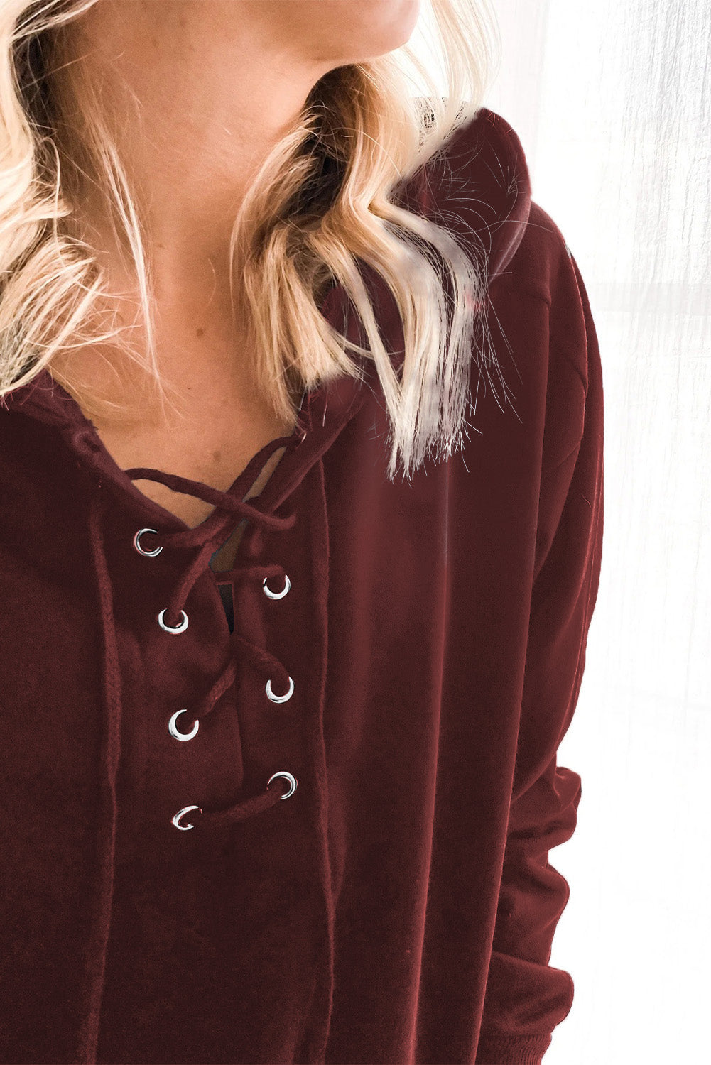 Cotton Lace-Up Dropped Shoulder Hoodie