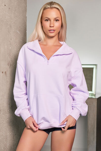 Cotton Quarter Zip Dropped Shoulder Sweatshirt