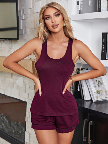 Scoop Neck Wide Strap Tank and Shorts Pajama Lounge Set