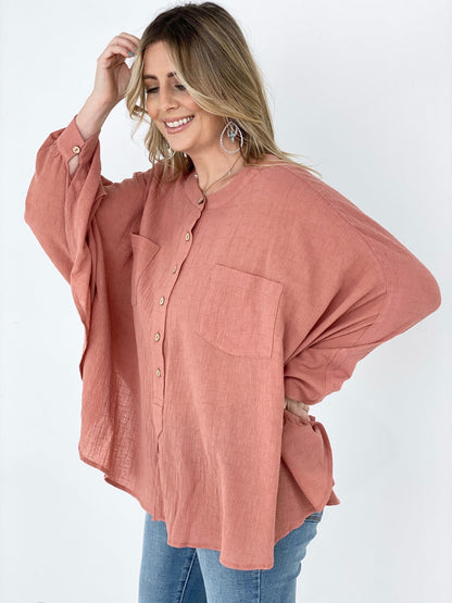 Easel Textured Cotton Linen Oversized Top