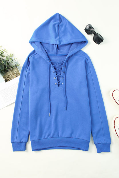 Cotton Lace-Up Dropped Shoulder Hoodie