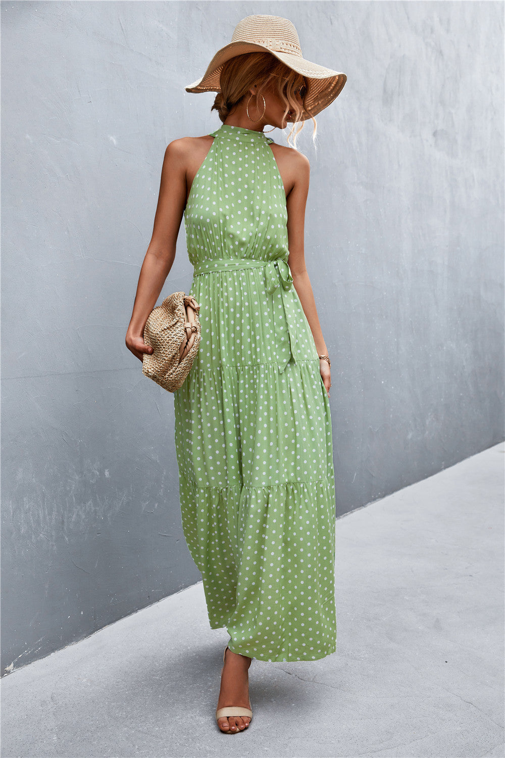 Monet Printed Sleeveless Tie Waist Maxi Dress