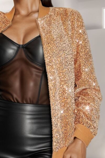 Azarra Sequin Zip Up Long Sleeve Jacket