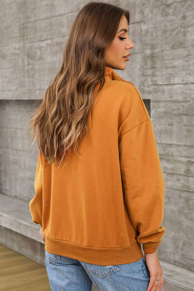 Cotton Quarter Zip Dropped Shoulder Sweatshirt