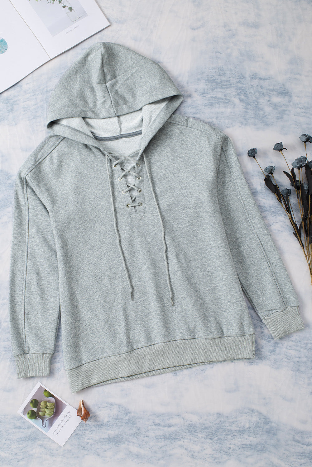 Cotton Lace-Up Dropped Shoulder Hoodie