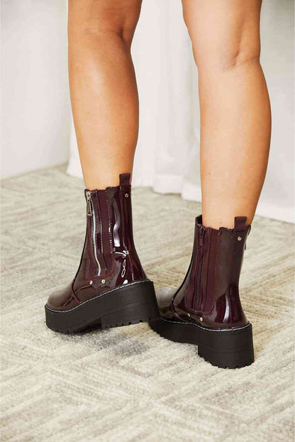 Side Zip Platform Boots - Wine