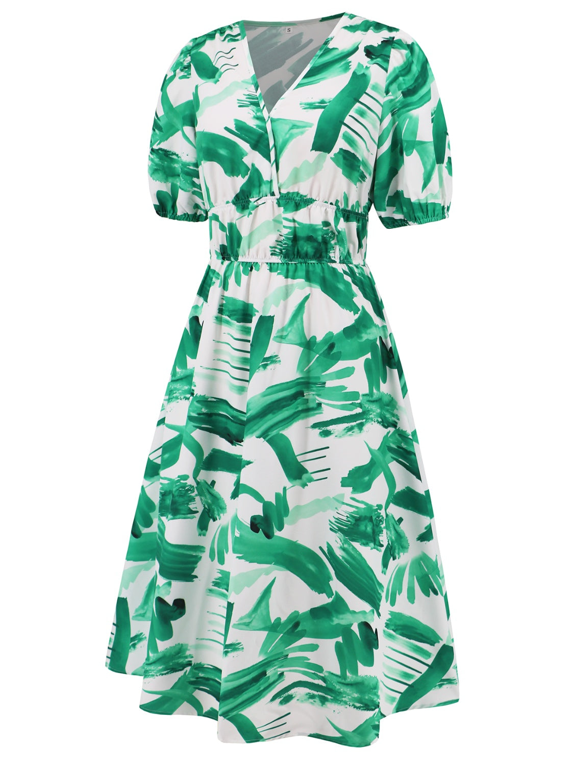 Ruched Floral Printed Short Sleeve Dress