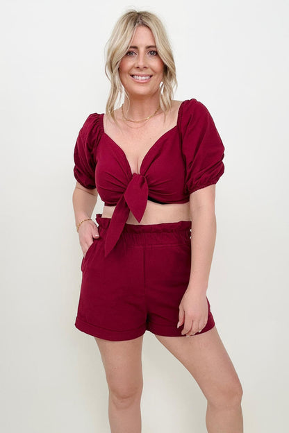 Knot Front Cropped Top and Shorts Set